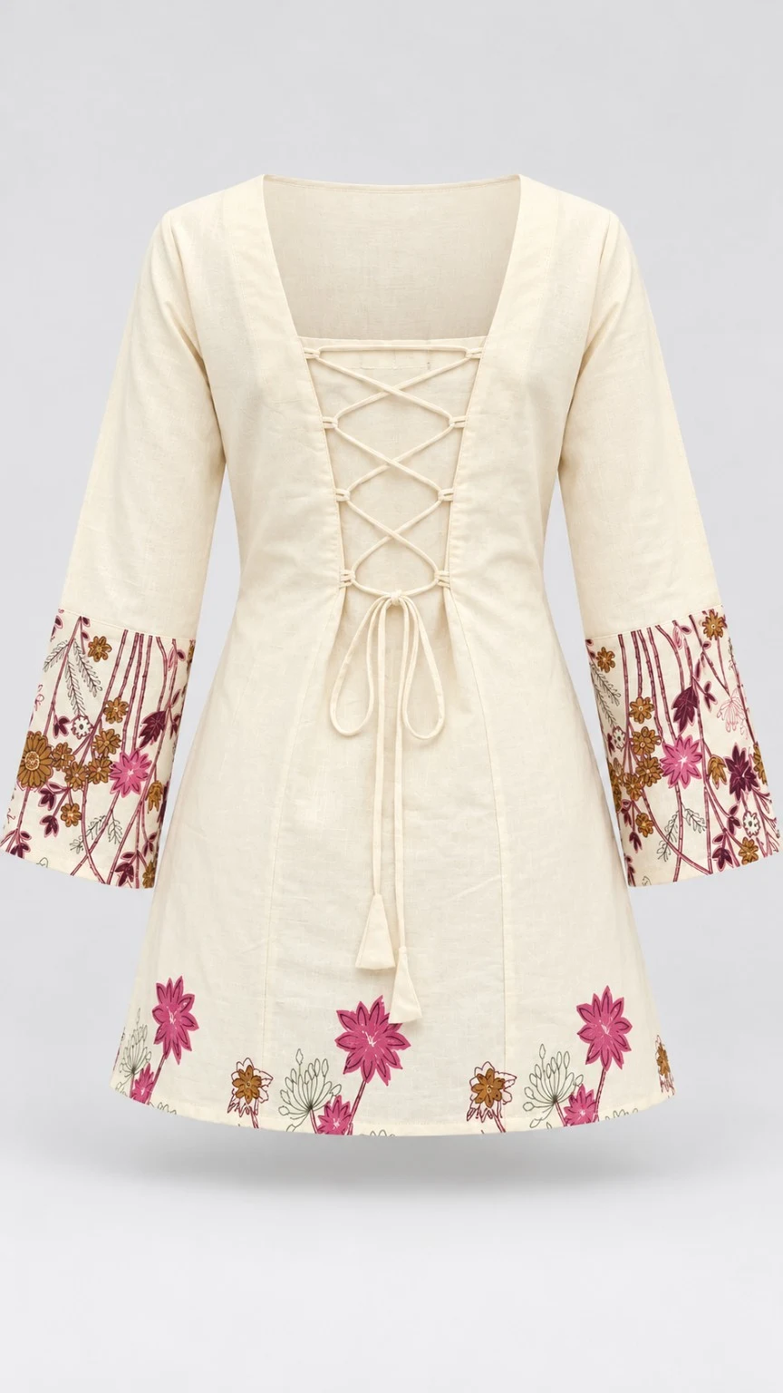 Illustrative product view of the cream floral top